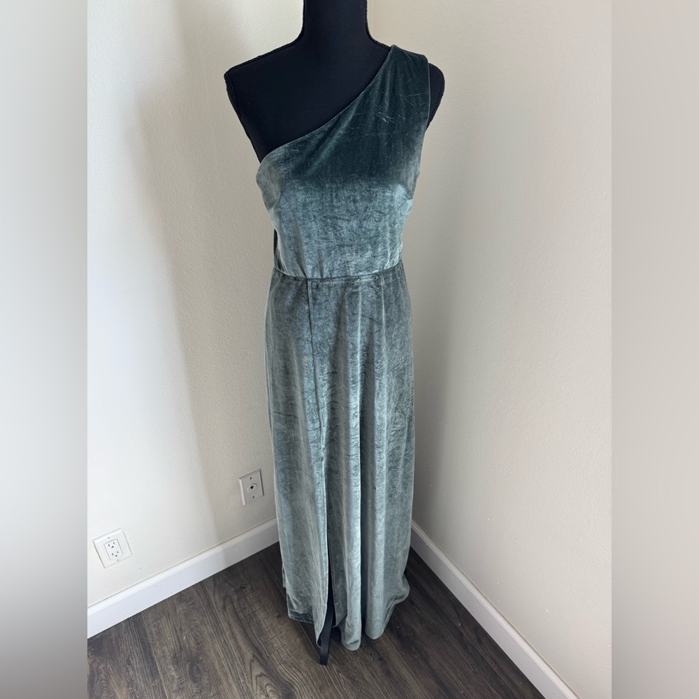 Baltic Born One-Shoulder Velvet Dress in eucalyptus